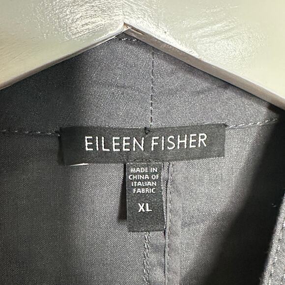 EILEEN FISHER Stand Collar Linen Open Front Jacket Steel Gray {3S24} - Picture 4 of 5